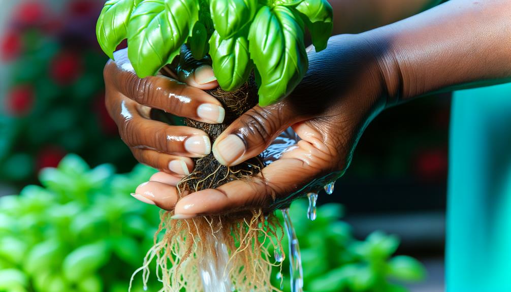 basil roots cleaning process